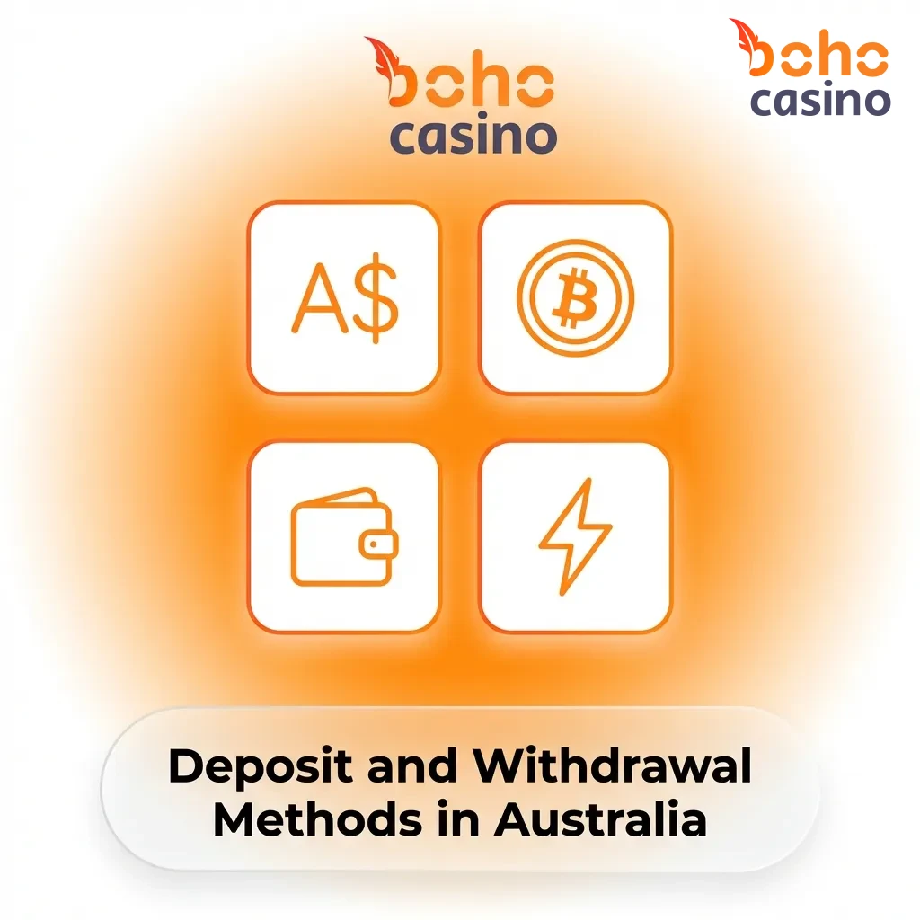 Boho Casino payment methods including Skrill, Visa, Neteller, ecoPayz, and crypto options for Australian players
