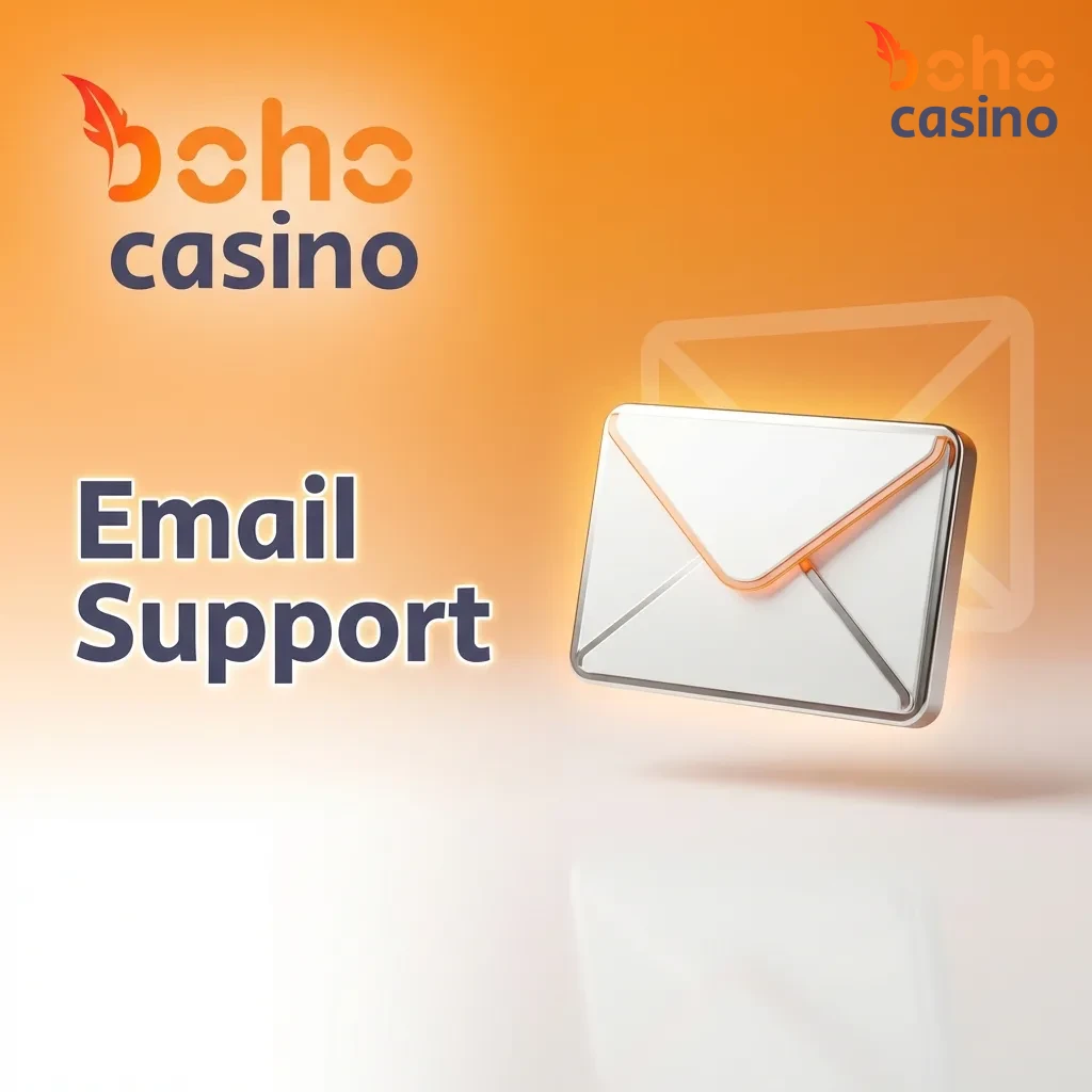 Email support icon for Boho Casino customer service showing detailed inquiry and documentation assistance options