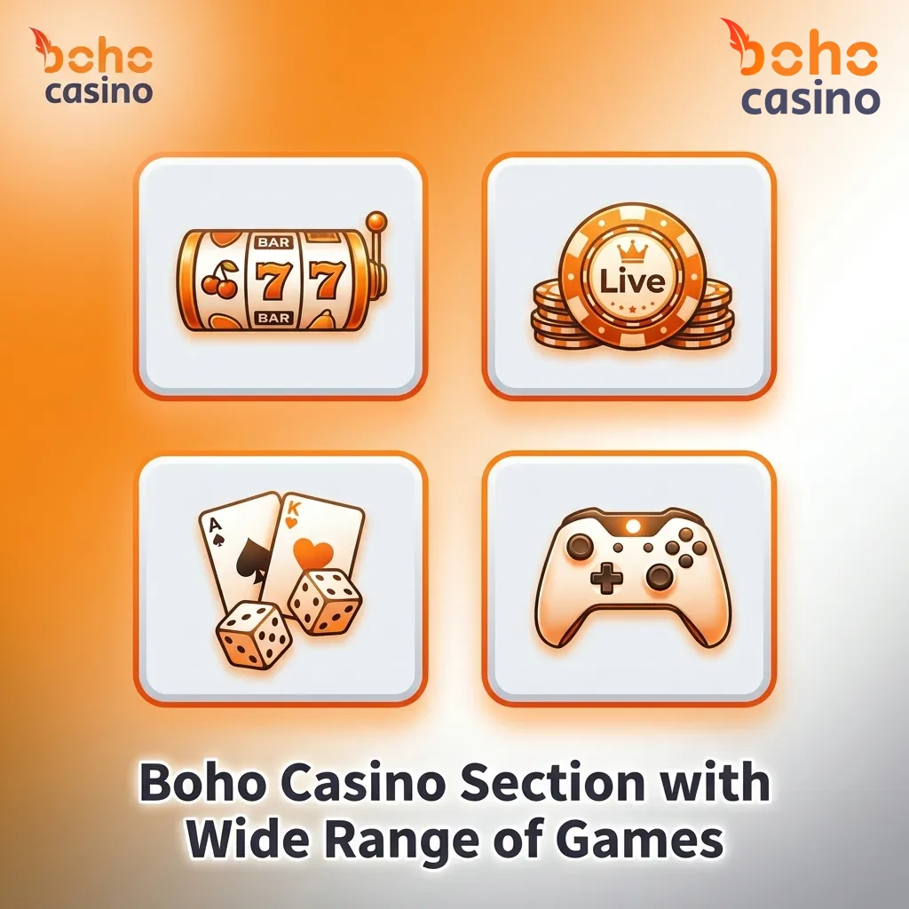 Boho Casino game selection showing pokies, table games, live casino, jackpots, and video poker options from top providers