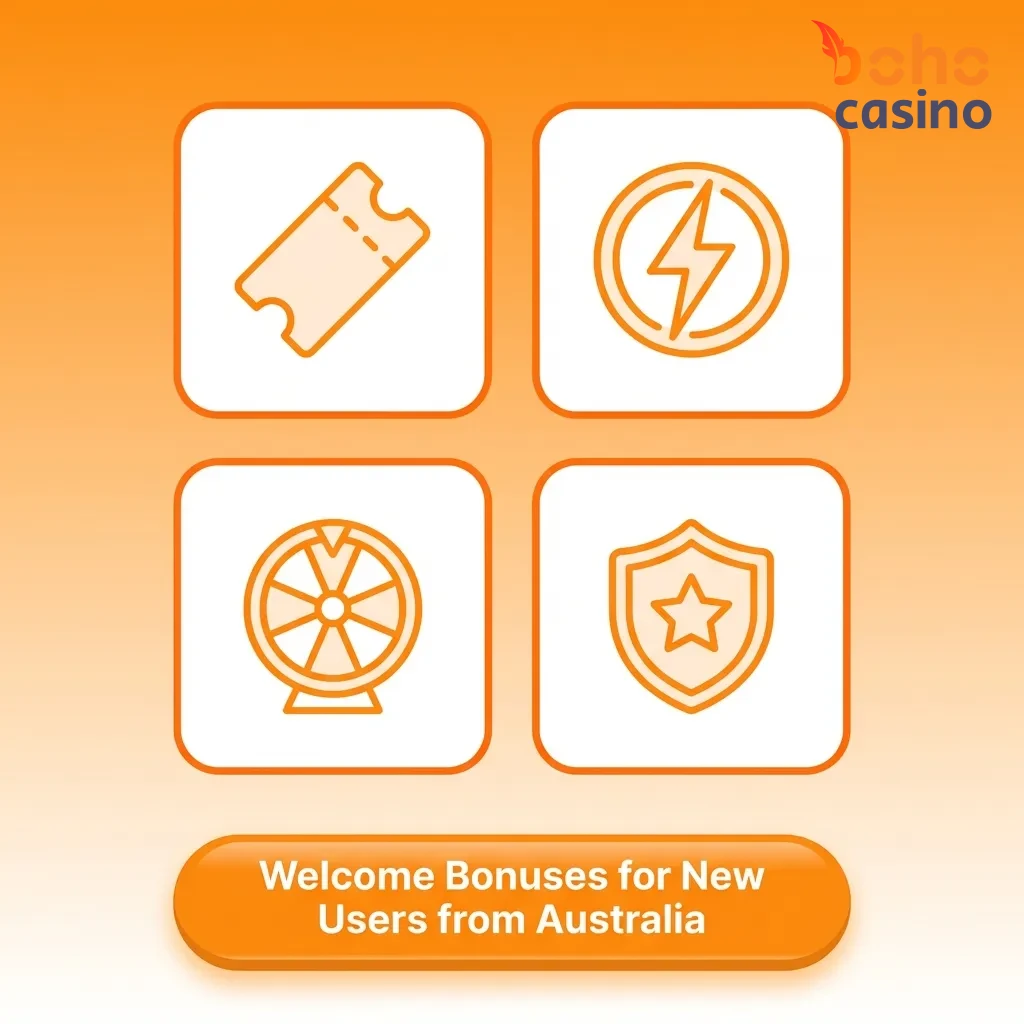 Boho Casino welcome bonus offer for Australian players showing casino and sports betting promotions with deposit details