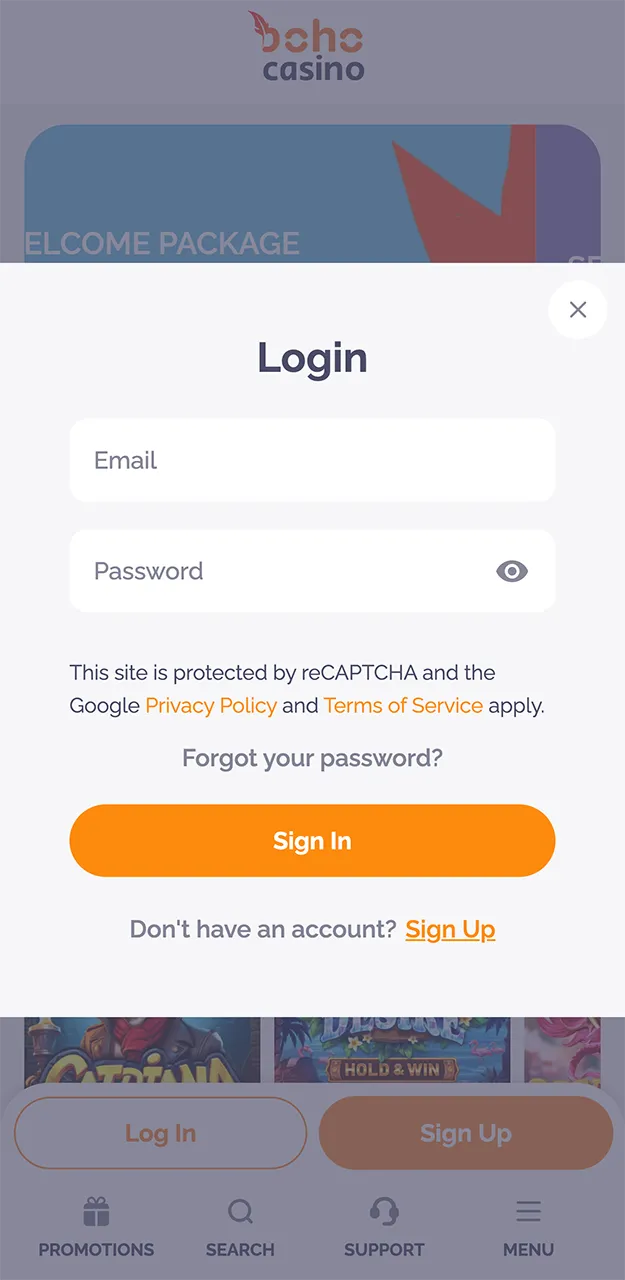 Please check that the details you have entered to log in to your account on the Boho Casino website are correct.