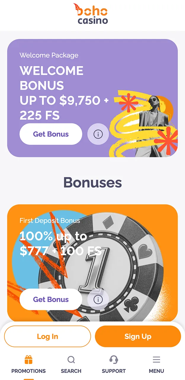 Bonuses and promotions from Boho Casino.