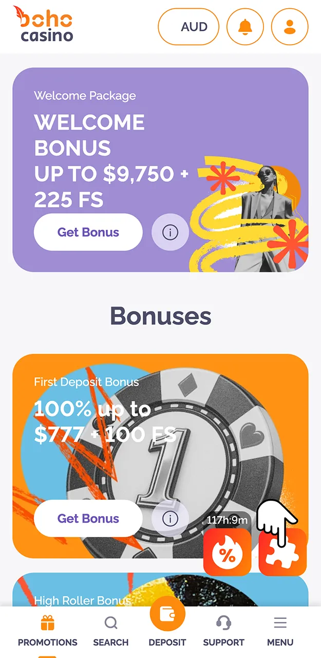 Choose the Boho Casino bonus that suits you best.